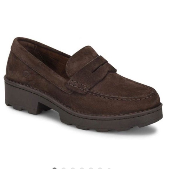 Born Shoes - Born Carrera Suede Loafer Brown Platform 10M